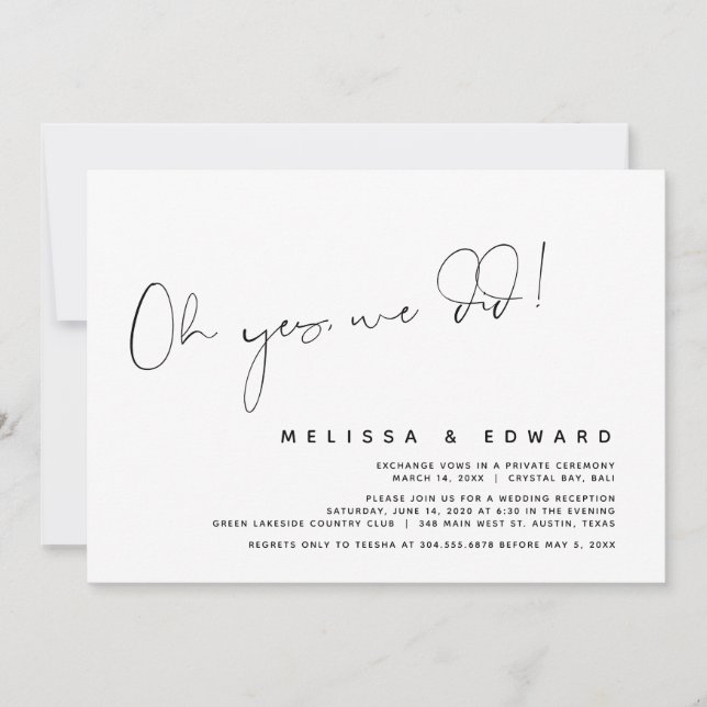 Invitación Boda moderno Elopement, Oh sí, lo hicimos (Anverso)
