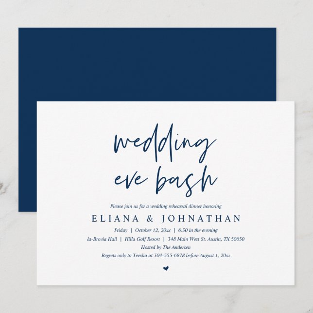 Invitación Boda moderno Eve Bash, Cena de ensayo (Anverso / Reverso)