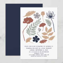 Invitación Boda moderno floral de flores de secuoya azul simp