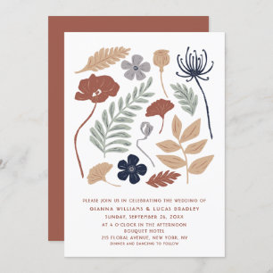 Invitación Boda moderno floral de flores de secuoya azul simp