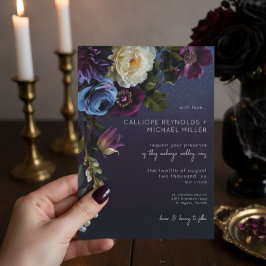 Invitación Boda moderno floral de lavanda azul oscuro Moody