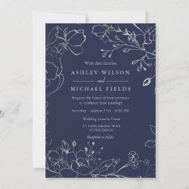Invitación Boda moderno floral gris azul y plateado de la Mar