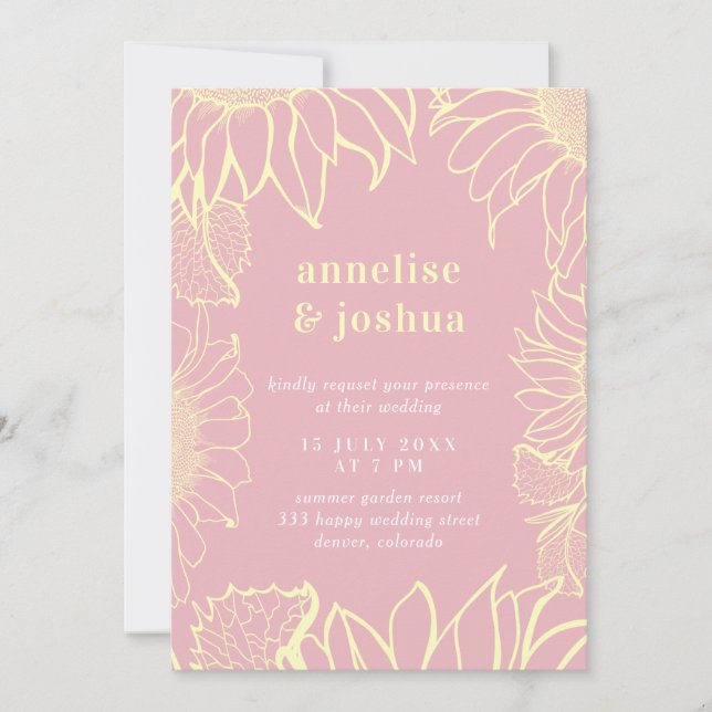 Invitación Boda moderno floral rosa amarillo veraniego (Anverso)