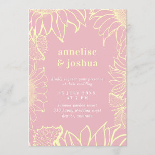 Invitación Boda moderno floral rosa amarillo veraniego