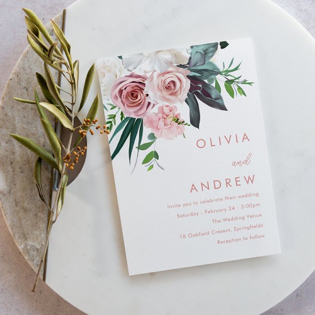 Invitación Boda Moderno Floral Rubor Floral Tropical Lush (Subido por el creador)