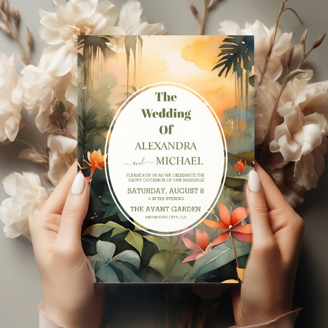 Invitación Boda Moderno Floral Rubor Floral Tropical Lush (Subido por el creador)