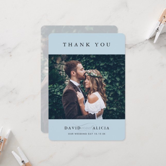 Invitación BODA MODERNO foto simple azul pálido clásico (Anverso/Reverso In Situ)