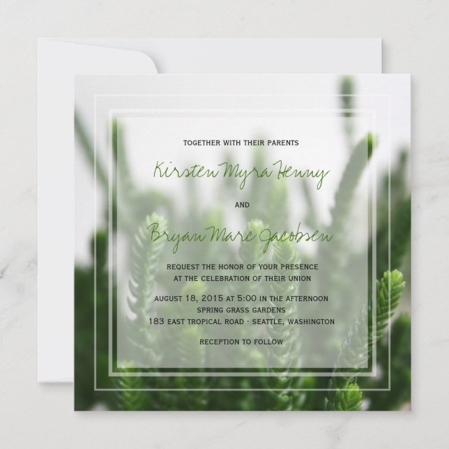 Invitación Boda moderno foto verde de naturaleza de césped (Anverso)