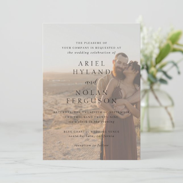 Invitación Boda moderno fotográfico limpio (Anverso de pie)
