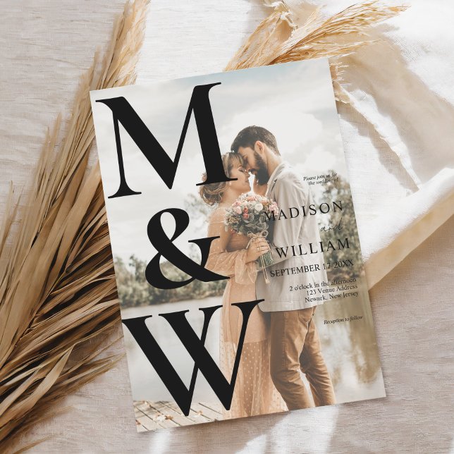 Invitación Boda moderno fotográfico monograma simple (Subido por el creador)
