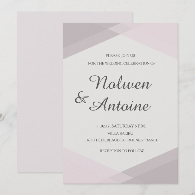 Invitación boda moderno geométrico elegante de color rosa Rub (Anverso / Reverso)