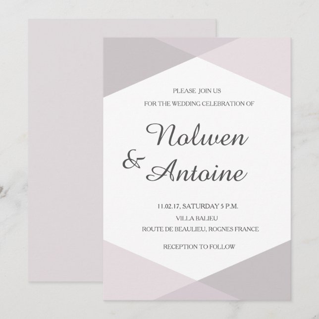 Invitación boda moderno geométrico elegante de color rosa Rub (Anverso / Reverso)