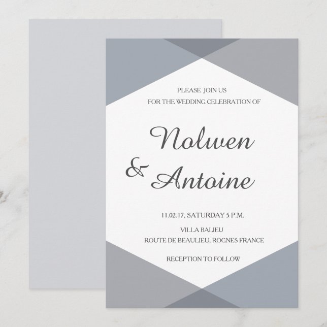 Invitación Boda moderno geométrico elegante y gris de Lilac (Anverso / Reverso)