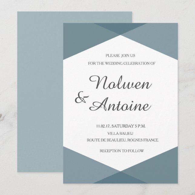 Invitación boda moderno geométrico verde verde azulado (Anverso / Reverso)