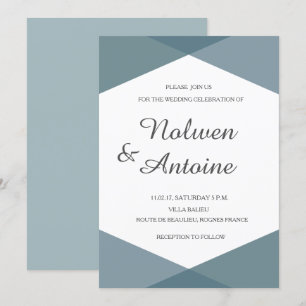 Invitación boda moderno geométrico verde verde azulado