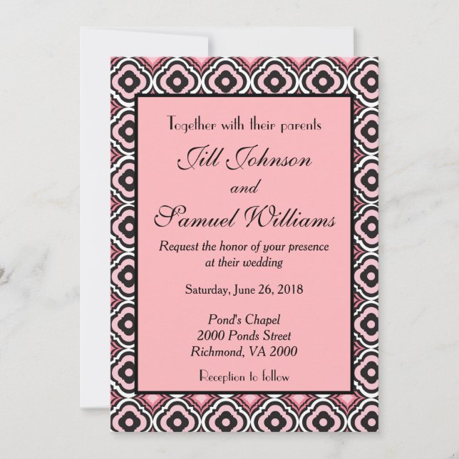 Invitación Boda moderno geométrico y rosado negro (Anverso)