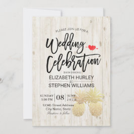 Invitación Boda moderno Golden Pineapple Pareja Rustic Wood