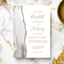 Invitación Boda moderno Gray Gold White Agate