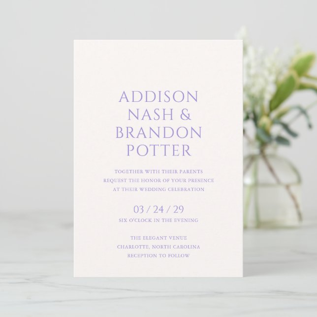 Invitación Boda moderno Lilac elegante (Anverso de pie)