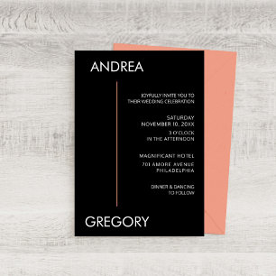 Invitación Boda moderno Minimalista de banda negra y coral