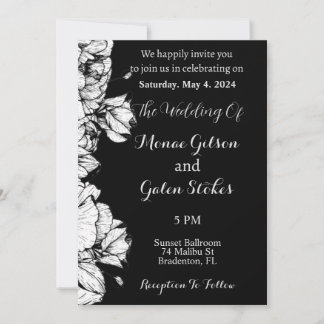 Invitación Boda moderno minimalista de borde floral negro