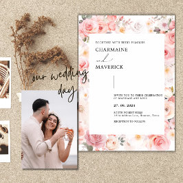 Invitación Boda moderno Minimalista de color rosa floral