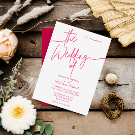 Invitación Boda moderno Minimalista magenta rojo y blanco