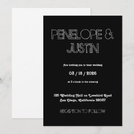 Invitación Boda moderno Minimalista negro y blanco negrita