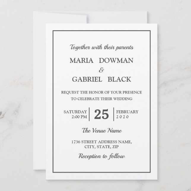 Invitación Boda moderno mínimo de Kraft rústico (Anverso)