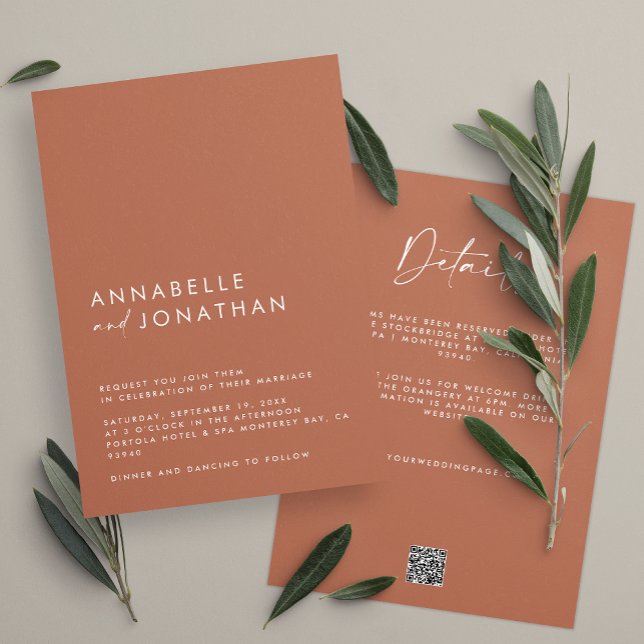 Invitación Boda moderno mínimo de terracota Detalles Código Q (Subido por el creador)