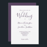 Invitación Boda moderno minimo morado blanco<br><div class="desc">Esta tarjeta de Invitación a la Boda, de diseño sencillo, presenta un diseño tipográfico elegante, moderno y minimalista con un esquema de color púrpura. Listo para su personalizar con los detalles de su día de boda especial. Por favor, navegue por la elegante suite Boda minimalista moderna púrpura para ver los...</div>