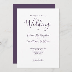 Invitación Boda moderno minimo morado blanco