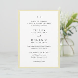 Invitación Boda moderno monograma amarillo elegante de manteq