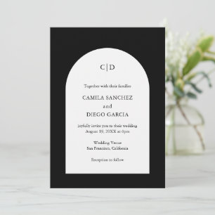 Invitación Boda moderno monograma negro simple