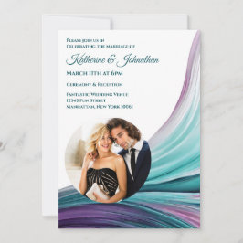 Invitación Boda moderno-morado y foto Verde azulada-