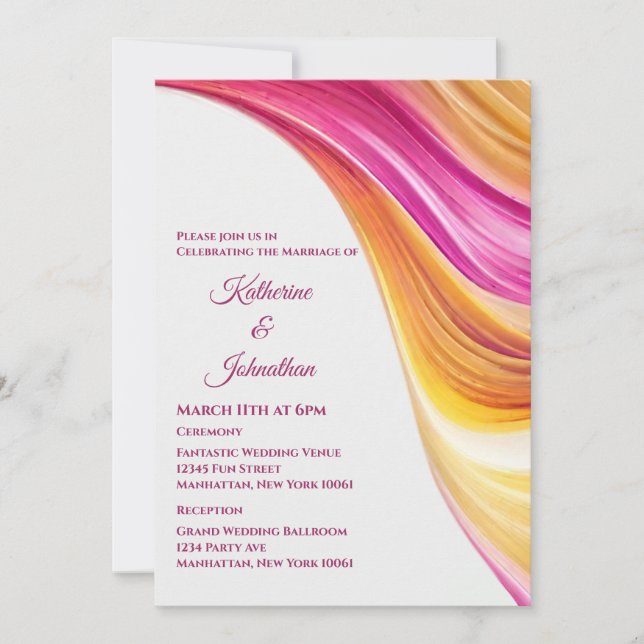Invitación Boda moderno - Naranja abstracto-rosado Amarillo- (Anverso)
