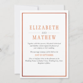 Invitación Boda moderno Naranja de cobre blanco simple y eleg