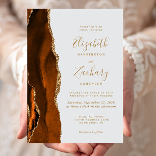 Invitación Boda Moderno Naranja Quemado Ágata Gris Pálido