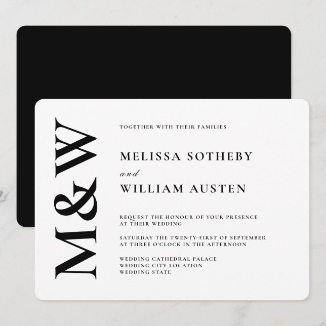 Invitación Boda moderno Negrita Negrita y Blanco (Anverso / Reverso)