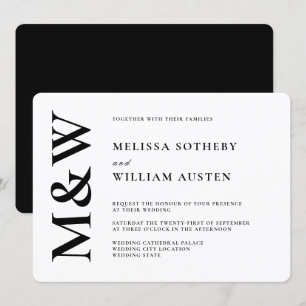 Invitación Boda moderno Negrita Negrita y Blanco