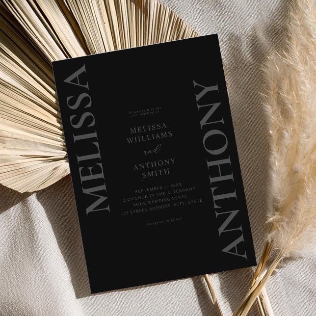 Invitación Boda moderno negro mate minimalista (Subido por el creador)