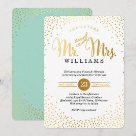 Invitación BODA MODERNO  oro confetti menta negro