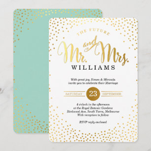 Invitación BODA MODERNO  oro confetti menta negro