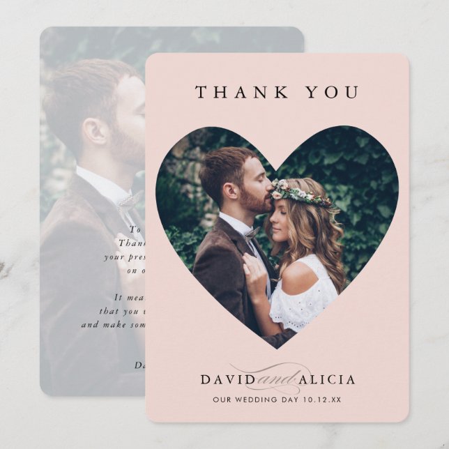Invitación BODA MODERNO pareja foto marco corazón rosa rubor (Anverso / Reverso)