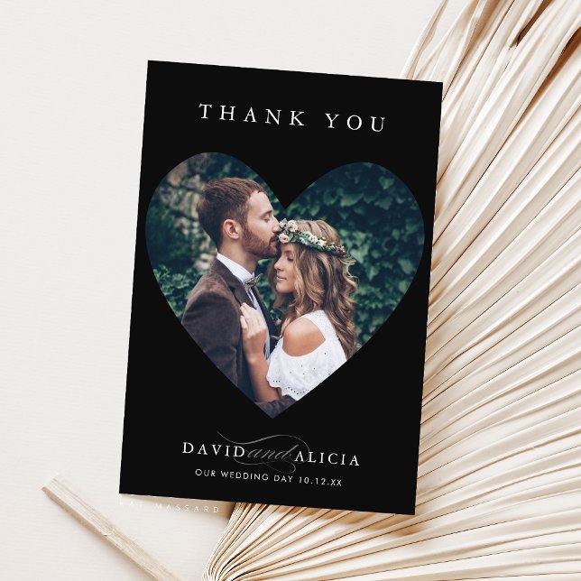 Invitación BODA MODERNO pareja foto marco de corazón negro (Subido por el creador)