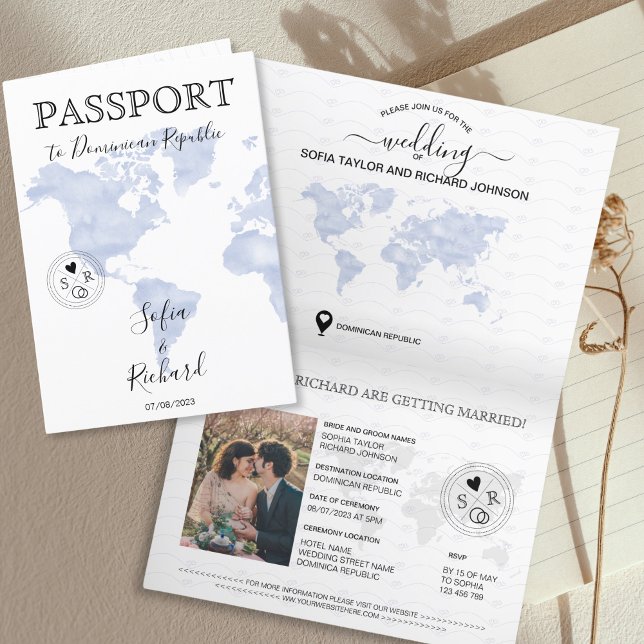 Invitación Boda moderno Pasaporte de destino Mapa del mundo a (Subido por el creador)