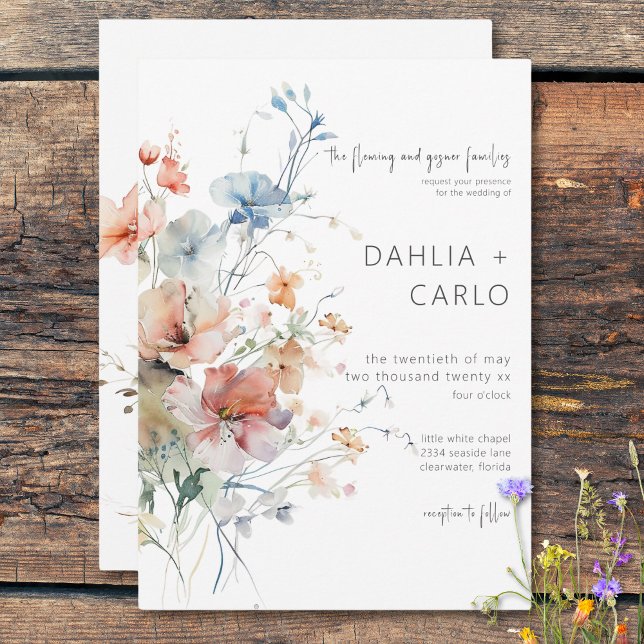 Invitación Boda moderno Pastel Loose Wildflowers (Pastel Loose Wildflowers Modern Wedding Invitation)