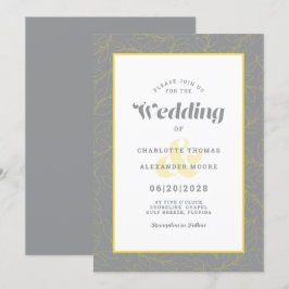 Invitación Boda Moderno Patrón Abstracto de Hojas Gris Amaril