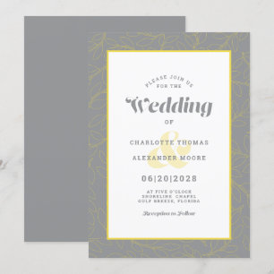Invitación Boda Moderno Patrón Abstracto de Hojas Gris Amaril