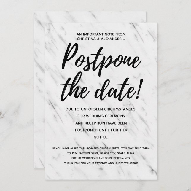 Invitación Boda moderno postergó el aplazamiento cancelado (Anverso / Reverso)